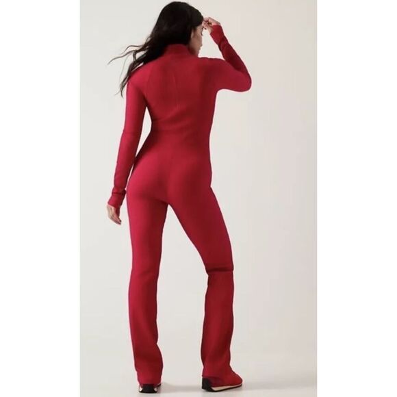 Athleta x Alicia Keys Red Ribbed Goddess Jumpsuit L PowerVita Fabric - Picture 3 of 12